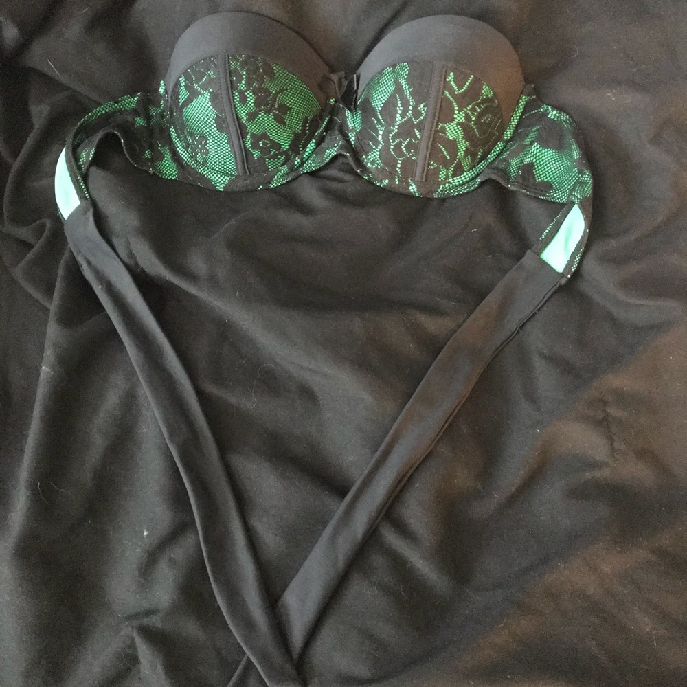 Strapless faux lace tie on bikini top